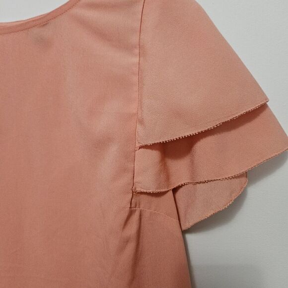 Banana Republic Peach Blouse Short Sleeve Layered Flutter Sleeves Sz S EUC - Picture 6 of 10